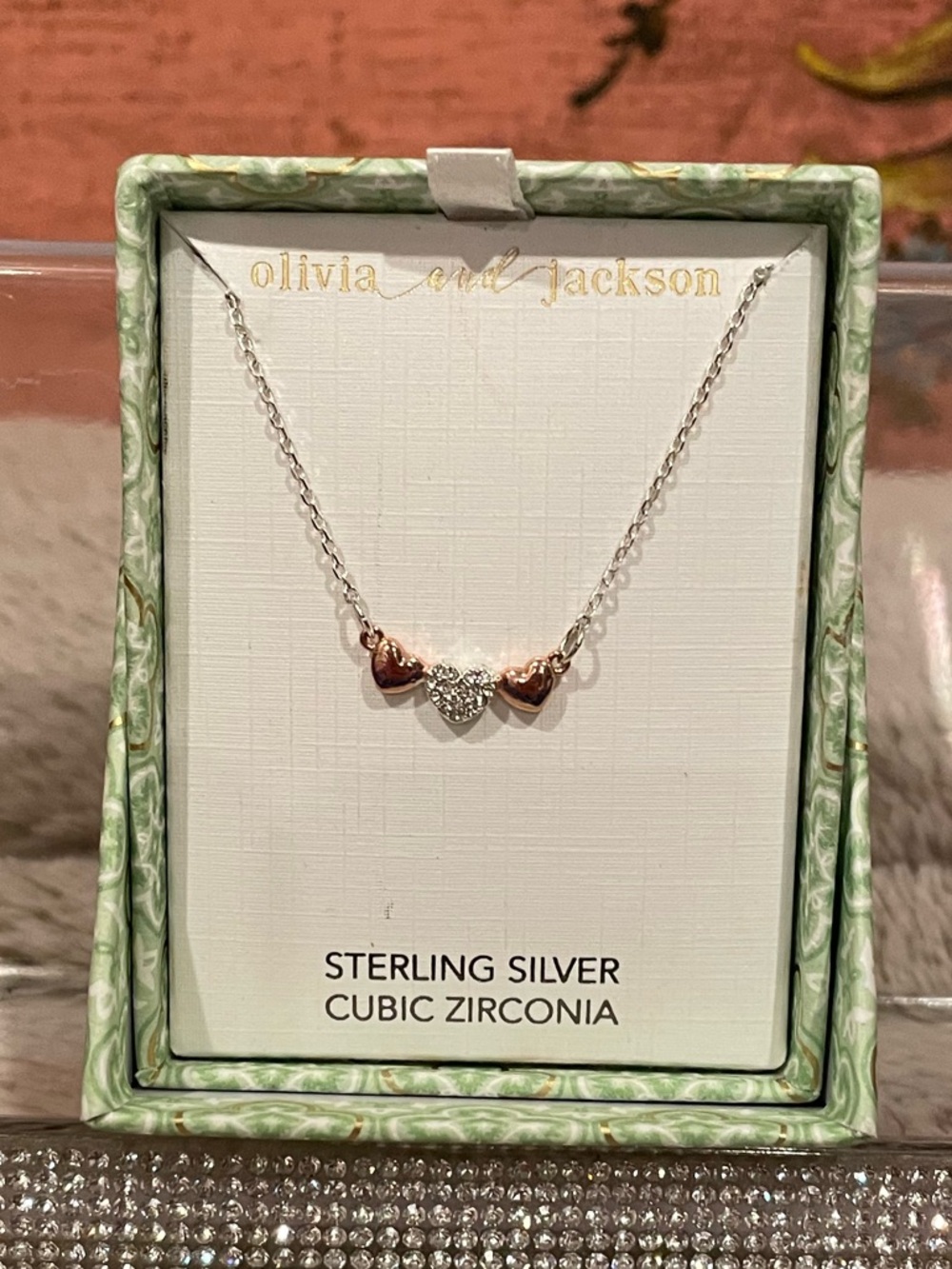 Sterling Silver Rose Gold & Silver Crystal Heart Necklace
